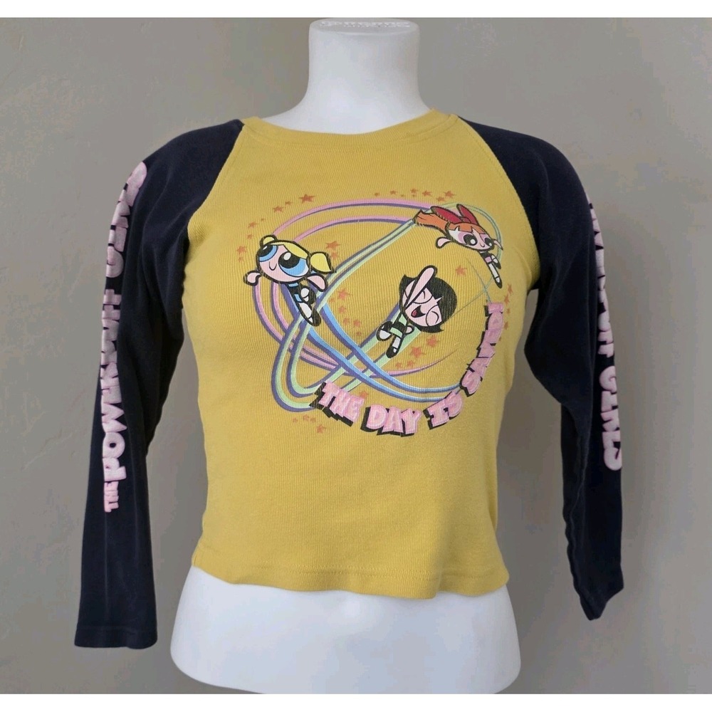 Vintage 2001 Youth Power Puff Girls Raglan LS Shirt Cartoon Network Size M